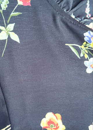close up of navy flower blouse fabric