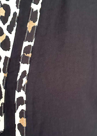 black dolman short sleeve with double leopard stripe v-neck