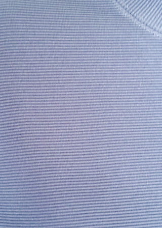 Close up of ribbed outfit in Navy featuring boxy top and wide leg pants