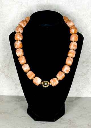 Peachy Swirl and Gold Cube Beaded Chunky Necklace