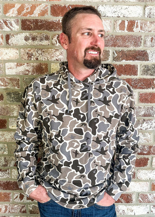 Man modeling Burlebo thermal hoodie 