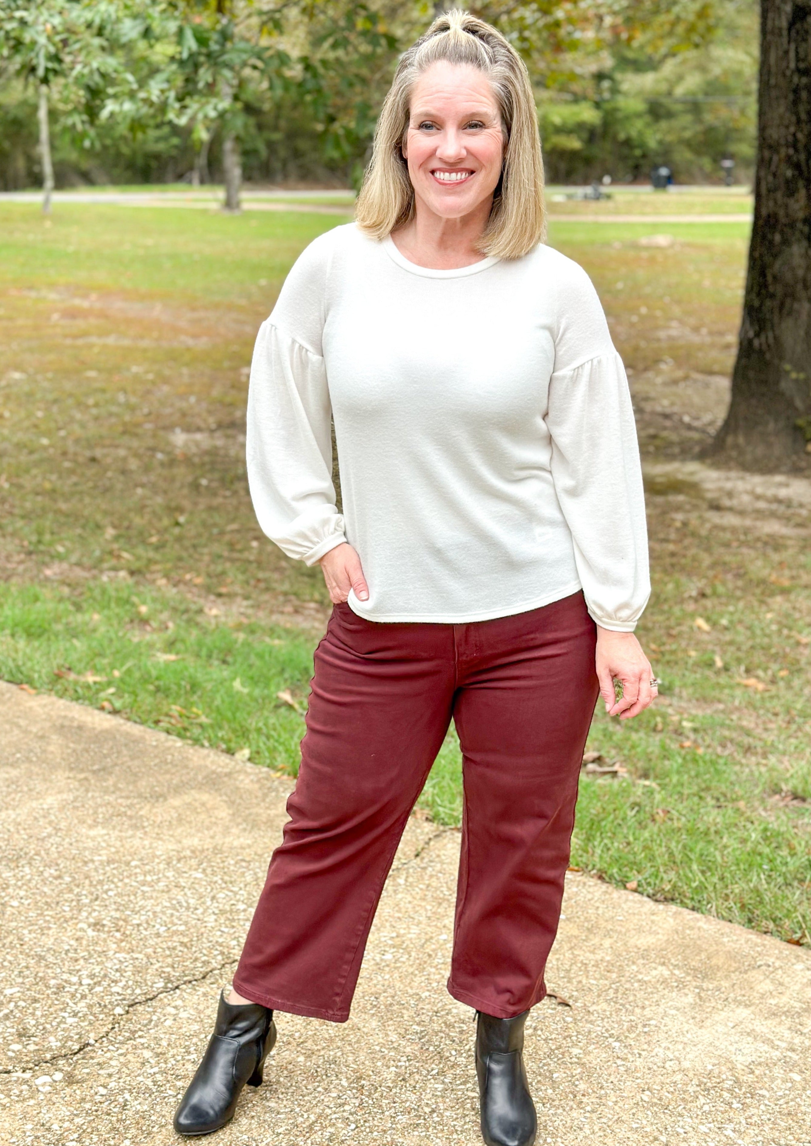 Judy Blue Tummy Control Wide Leg Crop Jeans - Oxblood