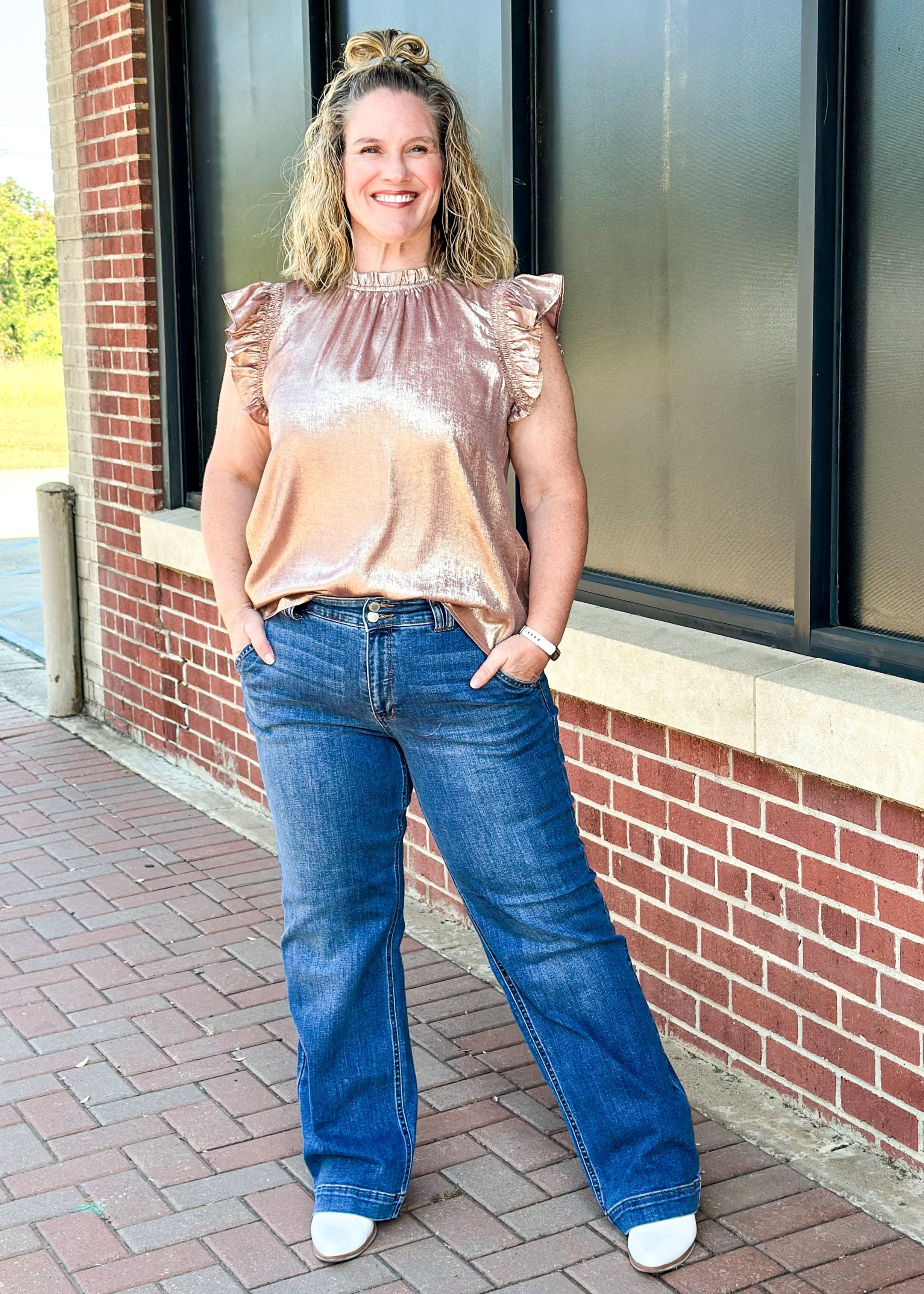 judy blue high waist double button wide leg jeans - zipper and front and back pockets