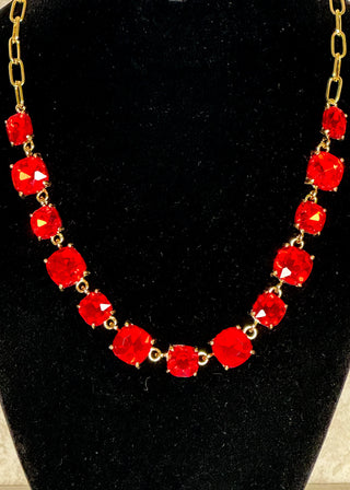 close up of Red and Gold Gemstone Necklace