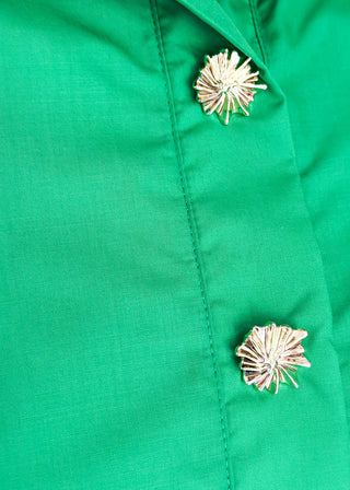 Collared  green blouse with detailed gold snaps. short sleeve