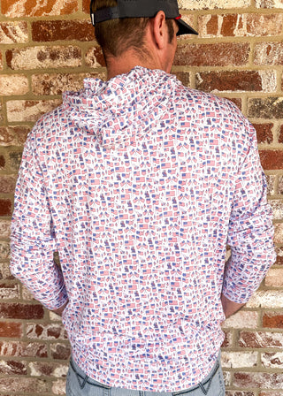 men's performance hoodie with patriotic print.