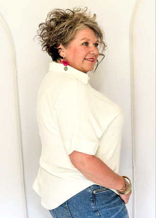 White collared top with v-neckline 