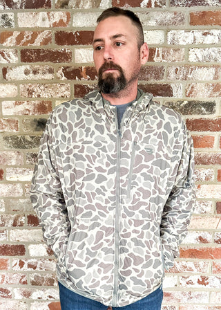 Men's Powder Ridge Zip Up Jacket with Hood and pockets in Classic Deer Camo