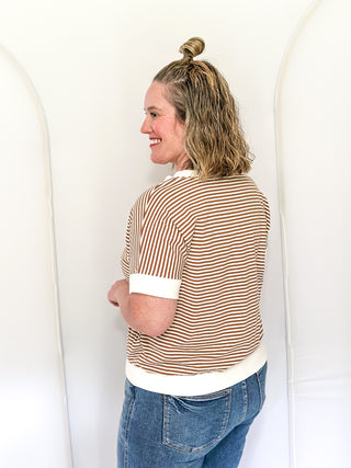 Sweet Striped Banded Top - Deep Camel