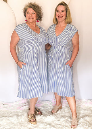 blue and white vertical striped dress Vertical Striped Shirt Dress Without Belt