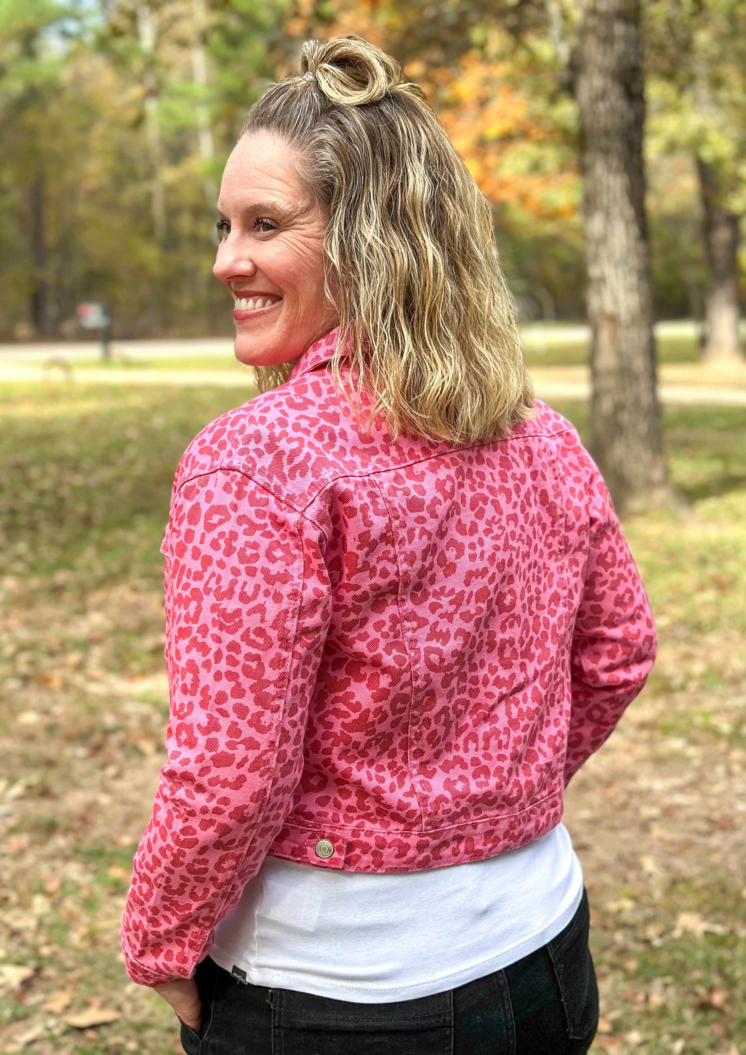 Cropped leopard sale denim jacket