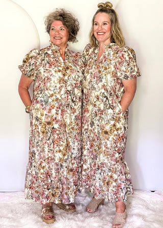 Floral print midi dress with pockets