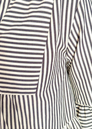 3/4 sleeve striped dress with ruffle cuffs and tiered skirt