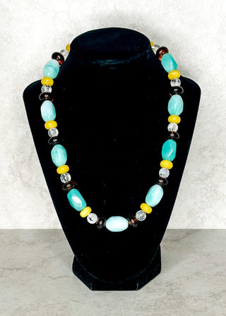 Mint, brown and yellow beaded necklace