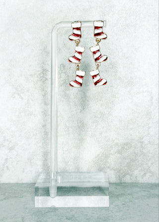 set of sparkly red and white Christmas stockings post back earrings