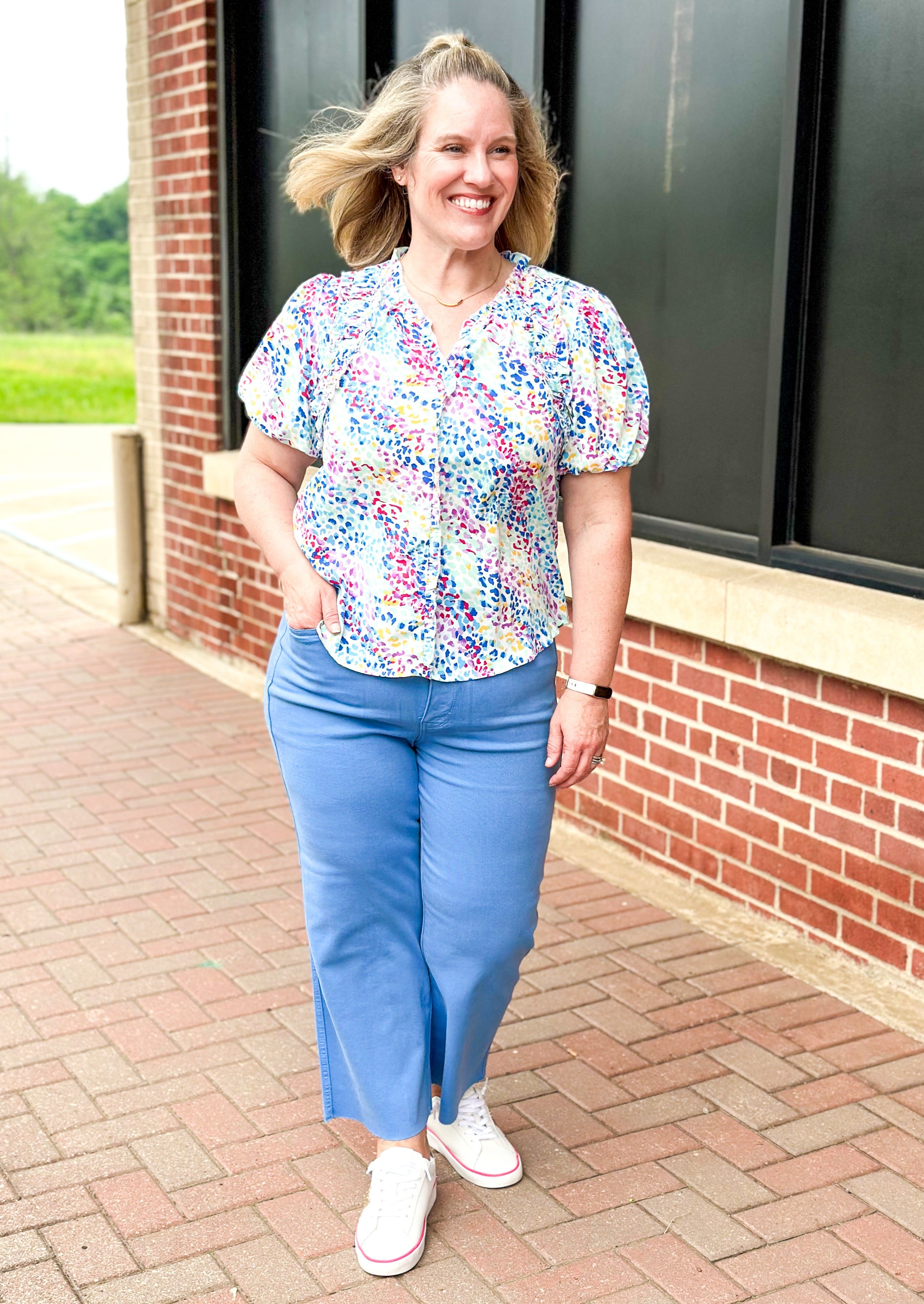 judy blue high rise tummy control wide leg crop jean in sky blue with an unfinished hem