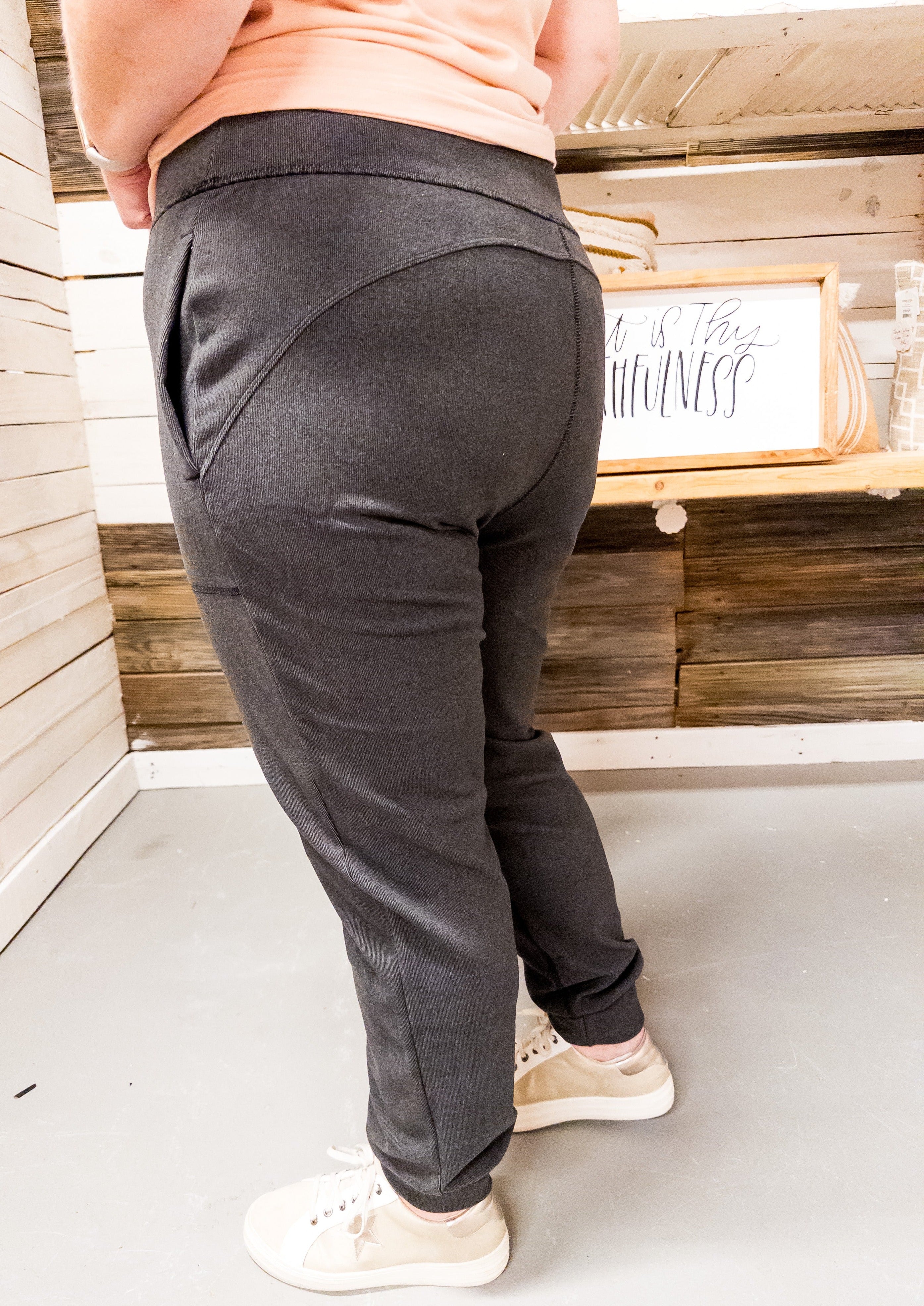 Brushed Joggers w/Pockets - Black and Brown