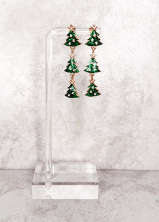 3 green trees dangle earrings 