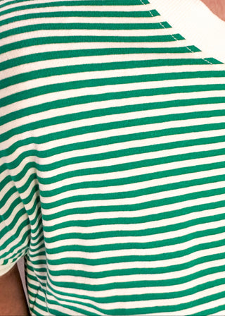Close-up of a green and white striped shirt