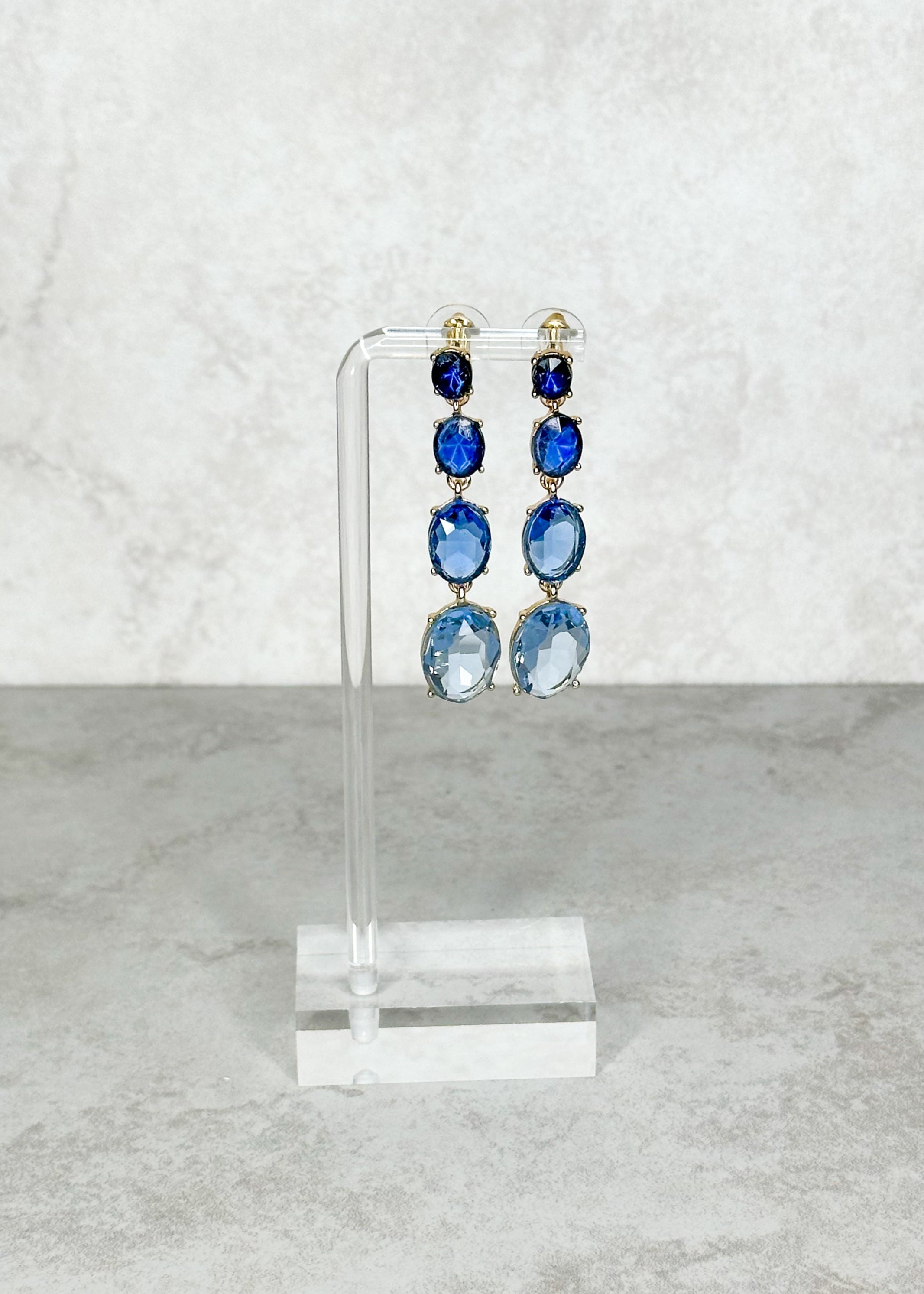 Four tier blue ombre with gold hardware post back earrings.