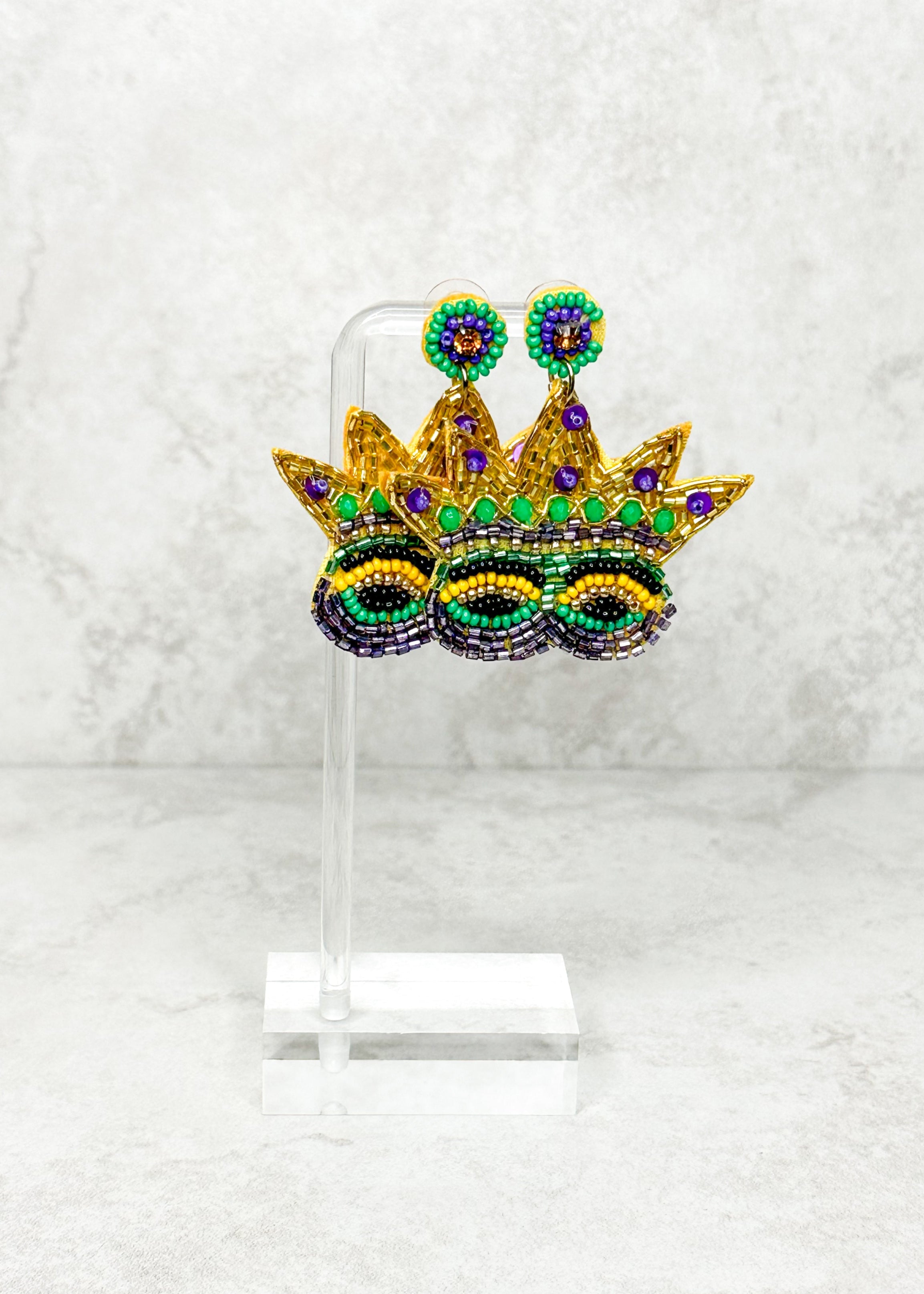 Mardi Gras mask beaded post back earrings.