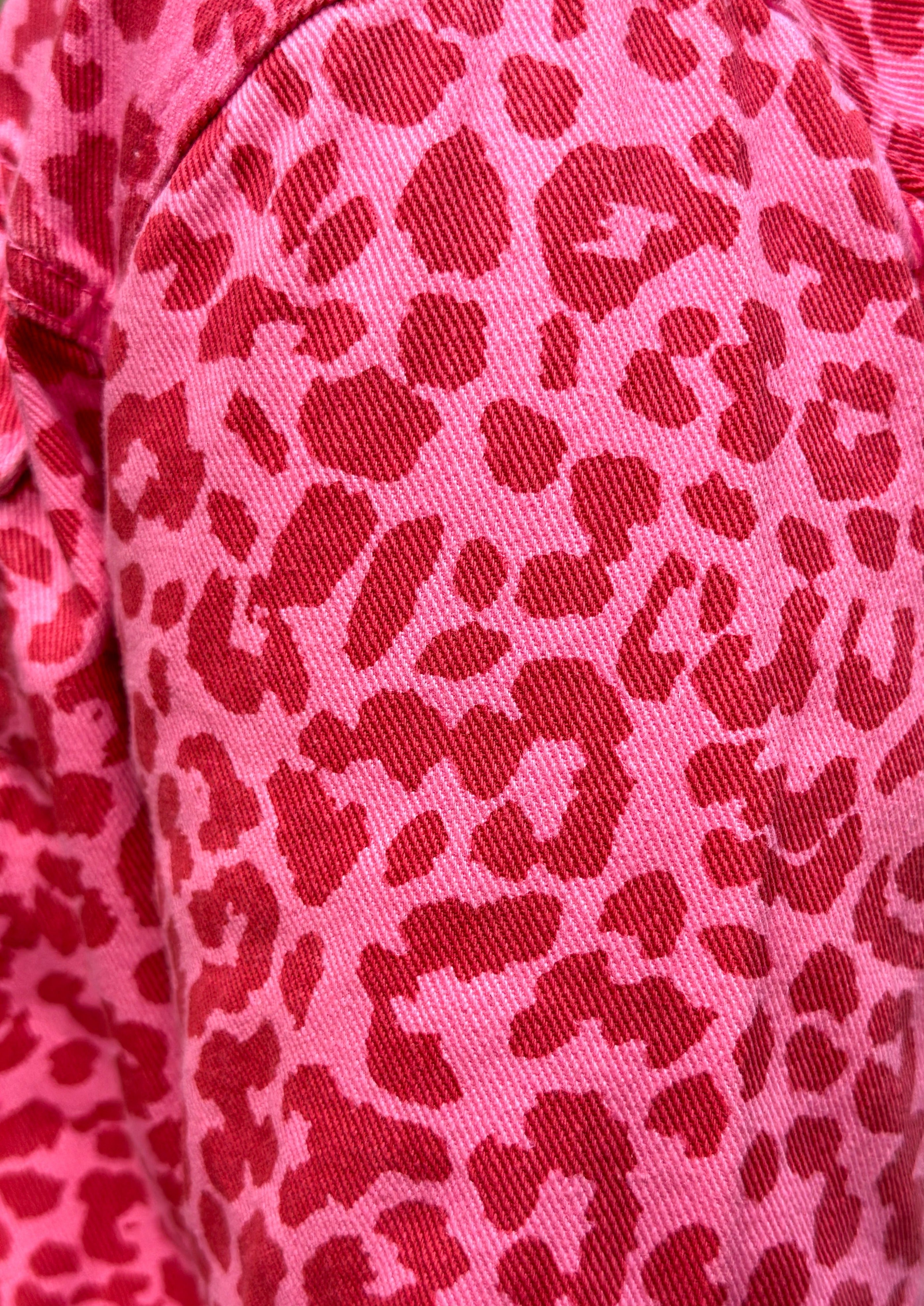 Leopard Cropped Denim Jacket - Pink