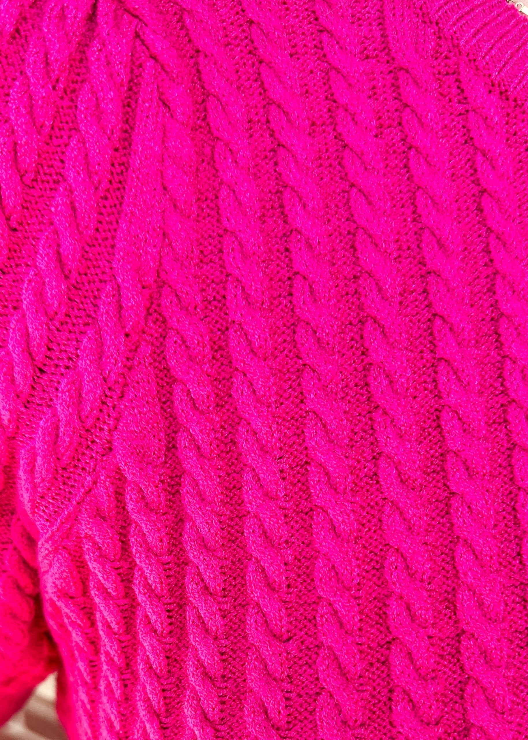 short sleeve cable knit sweater - fuschia