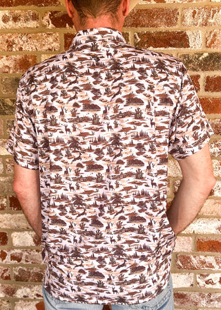 Burlebo men's short sleeve button-up with desert landscape print