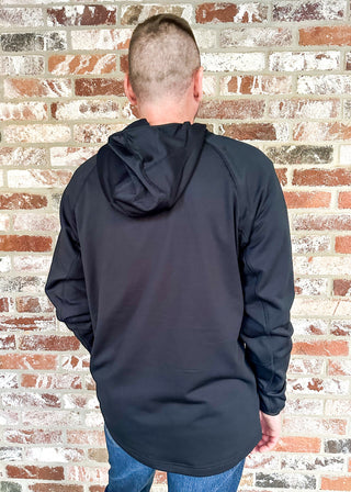 Men's Burlebo 1/4 Zip Athletic pullover in Black with hood.