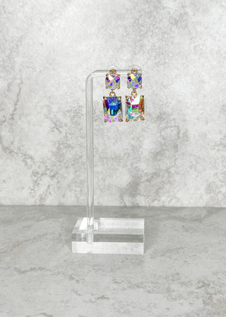 Iridescent Geo Drop Post Back Earrings