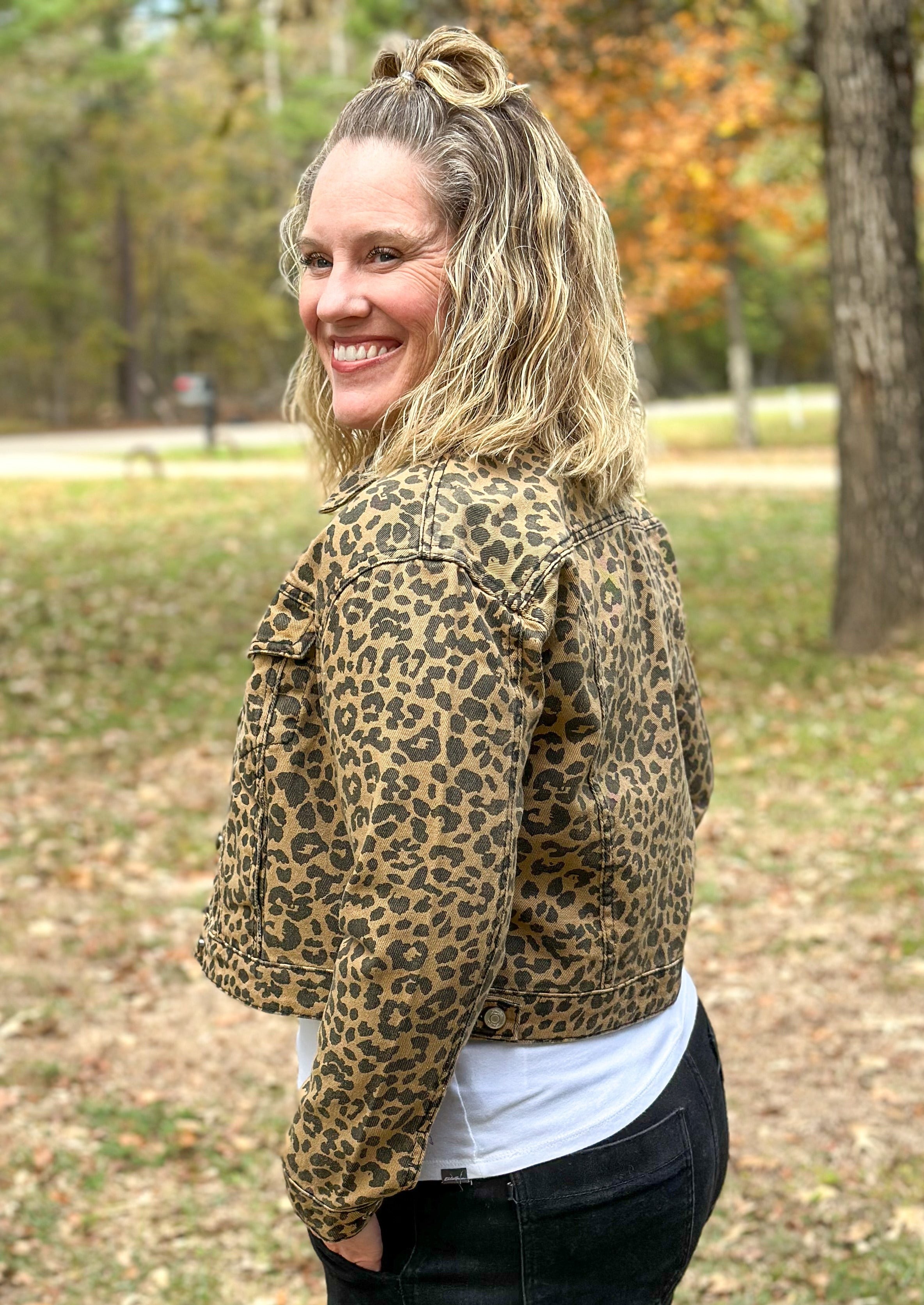 Leopard Cropped Denim Jacket