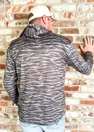 men's performance long sleeve hoodie w/tiger stripes in camo colors