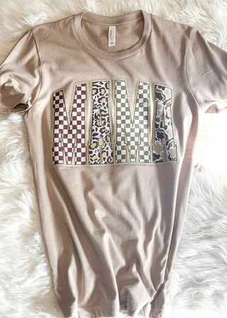 Mixed Print Mama Graphic Tee with Rhinestones