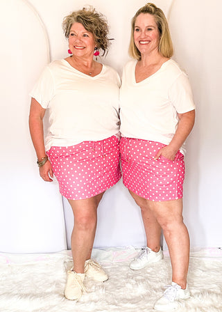 Pink polka dot skort with built in shorts