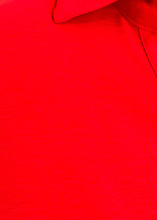 Red collared top with v-neckline 