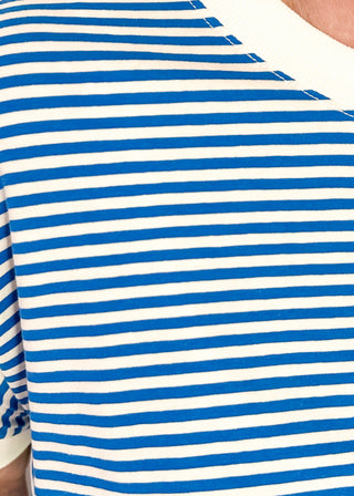 Close-up of a blue and white striped shirt