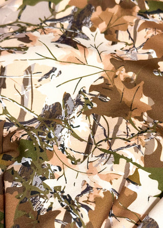 Close up of camo print shorts