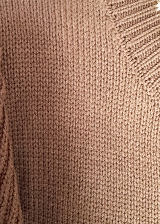 close up detail of brown short sleeve sweater 