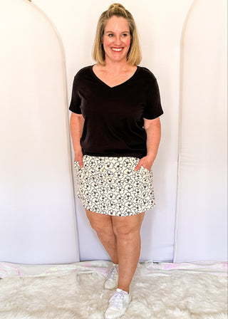 Black Floral Skort with built in pockets