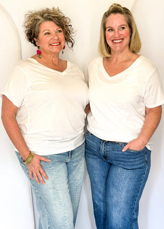 white v neck short sleeve top