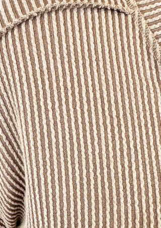 Ribbed V Neck top in coco