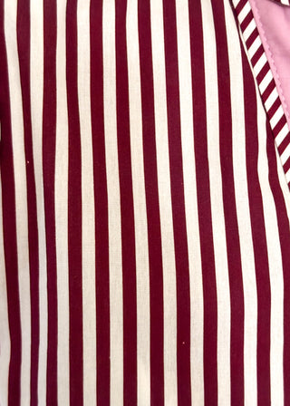 Close up of  burgundy stripe button up top 
