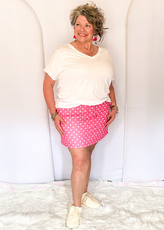 pink polka dot skort with built in shorts
