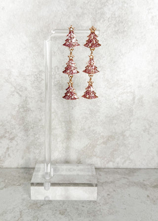 3 pink trees dangle earrings 