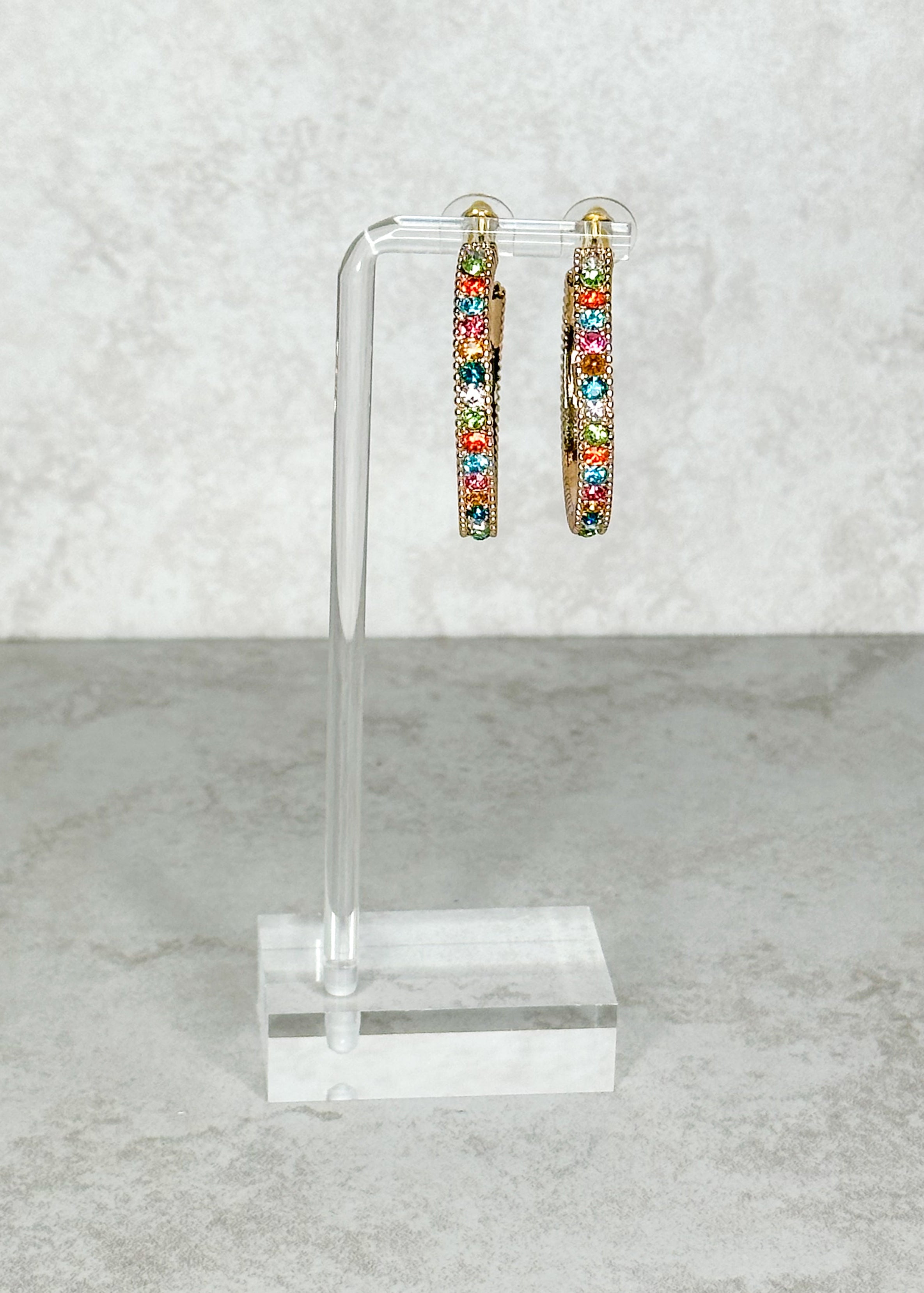 Multi-colored stones with gold colored hardware post back earrings.