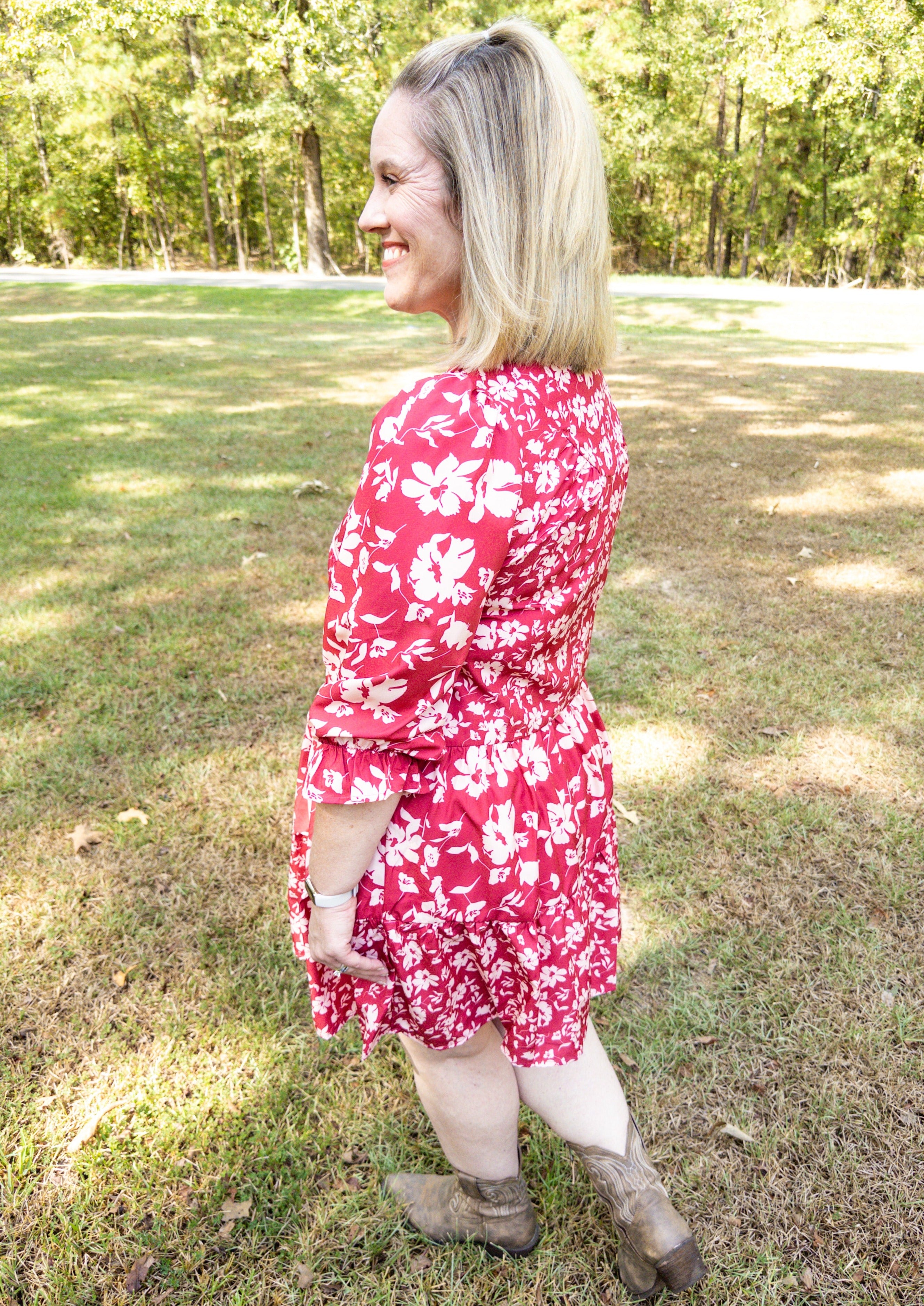 Mixed Floral Dress - Berry