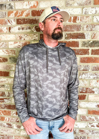 dark gray camo men's performance long sleeve hoodie