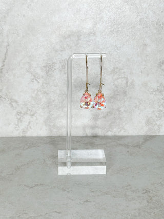 Gold Teardrop Dangle Earrings-Pink