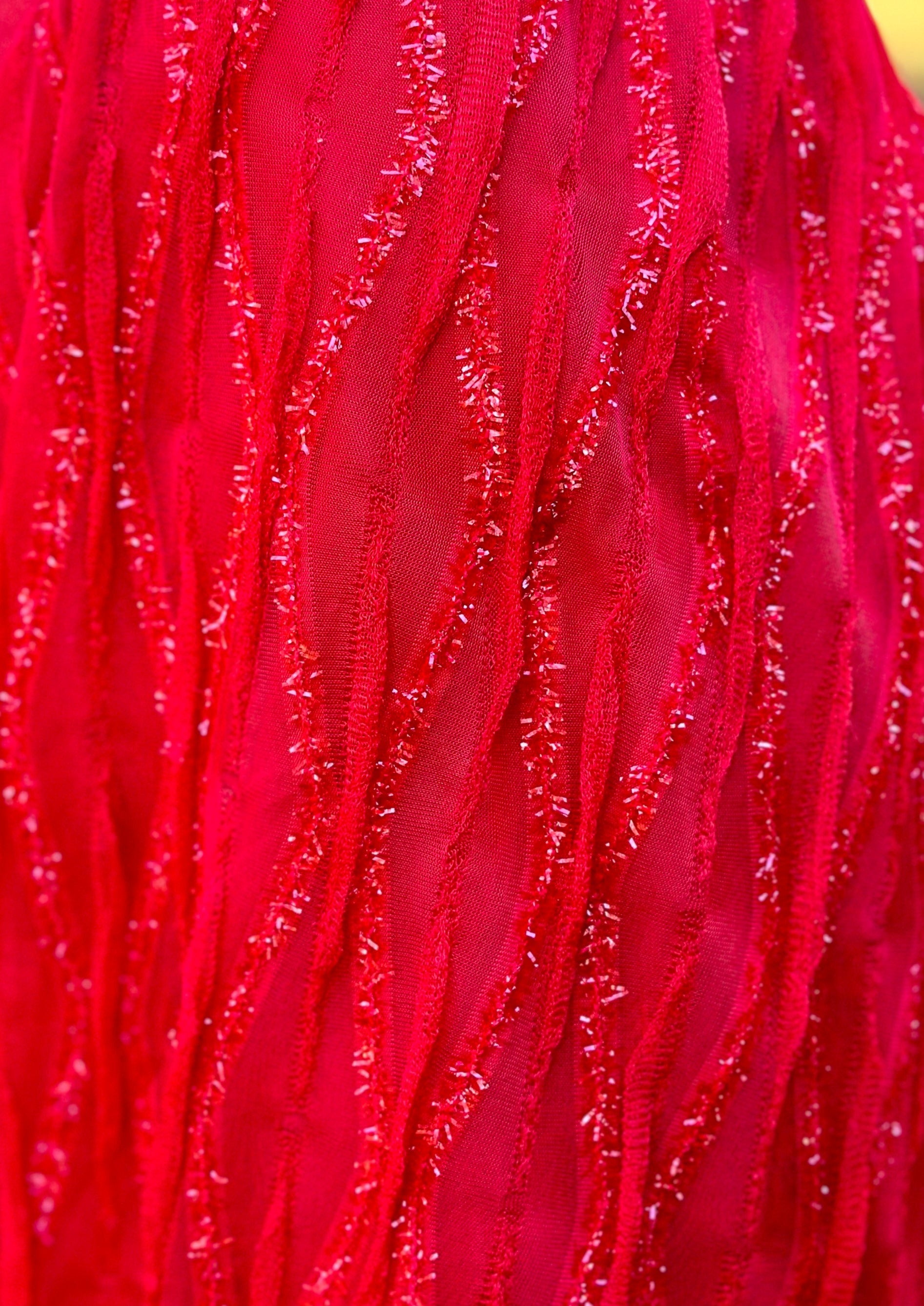 Tinsel Sleeves Ribbed Knit Top - Red