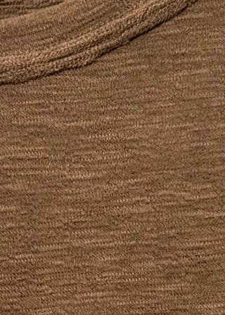 brown two-piece lounge set with relaxed short sleeve top and wide-leg drawstring pants.